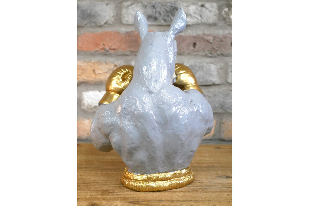 Gold Boxing Rhino Torso Bust - Quirky Grey Resin Rhinoceros Dog Statue