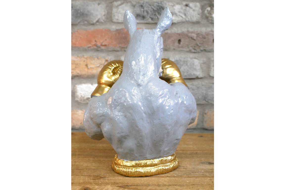Gold Boxing Rhino Torso Bust - Quirky Grey Resin Rhinoceros Dog Statue