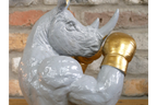 Gold Boxing Rhino Torso Bust - Quirky Grey Resin Rhinoceros Dog Statue