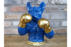 Gold Boxing French Bulldog Bust - Quirky Blue Resin Frenchie Dog Statue