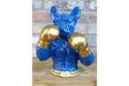 Gold Boxing French Bulldog Bust - Quirky Blue Resin Frenchie Dog Statue
