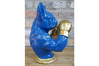 Gold Boxing French Bulldog Bust - Quirky Blue Resin Frenchie Dog Statue