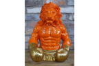 Gold Boxing Lion Torso Bust - Large Orange Resin King Animal Sculpture