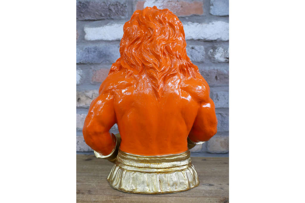 Gold Boxing Lion Torso Bust - Large Orange Resin King Animal Sculpture