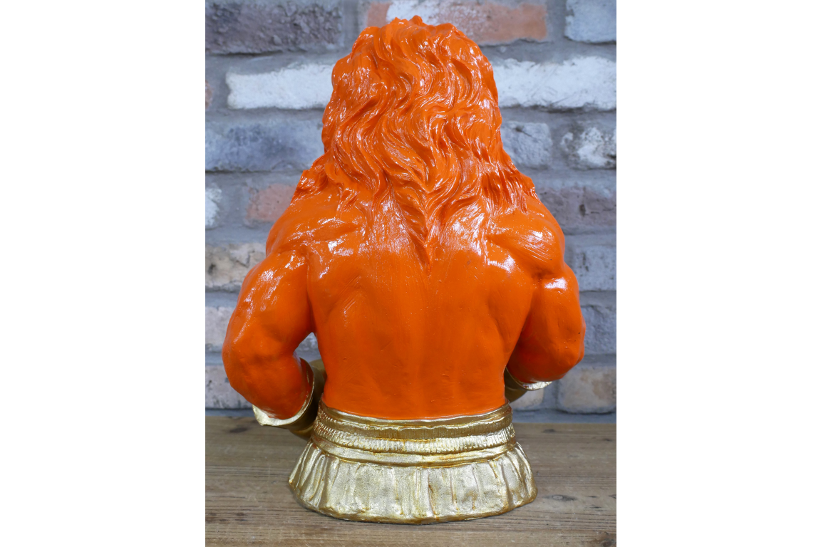 Gold Boxing Lion Torso Bust - Large Orange Resin King Animal Sculpture