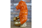 Gold Boxing Lion Torso Bust - Large Orange Resin King Animal Sculpture