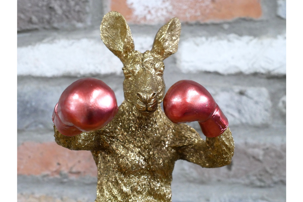 Red Boxing Kangaroo Statue - Quirky Gold Resin Australian Animal Decor