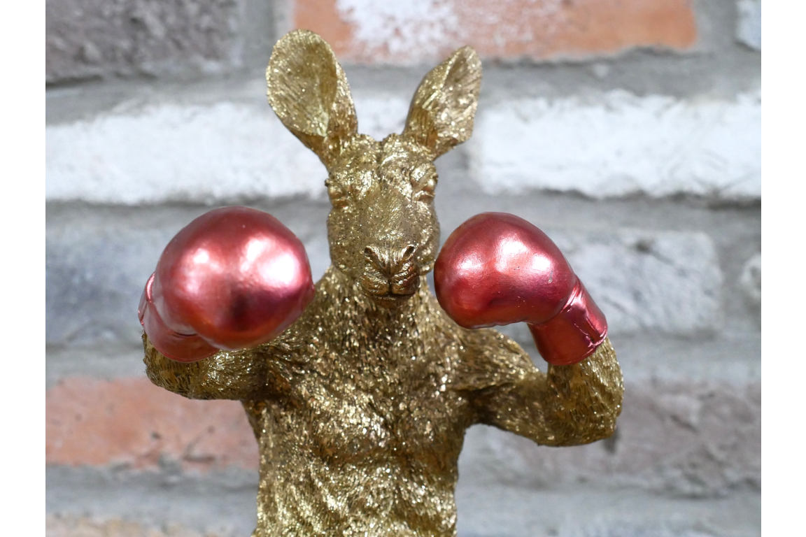 Red Boxing Kangaroo Statue - Quirky Gold Resin Australian Animal Decor