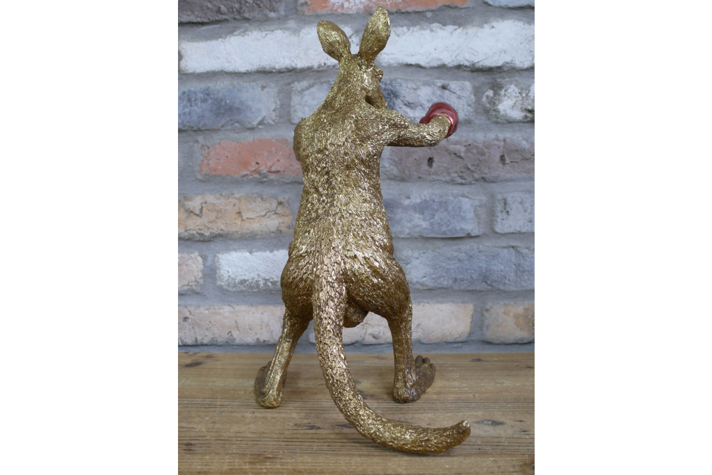 Red Boxing Kangaroo Statue - Quirky Gold Resin Australian Animal Decor