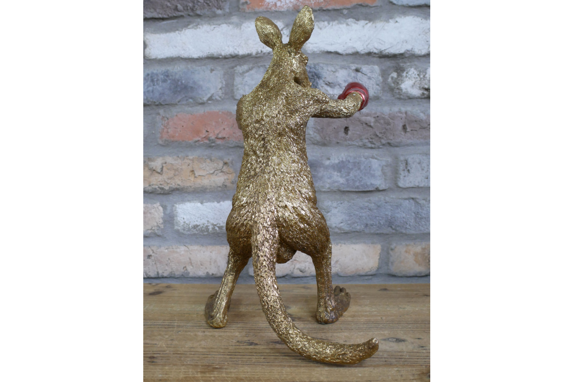 Red Boxing Kangaroo Statue - Quirky Gold Resin Australian Animal Decor