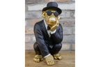 Gold & Black Monkey Gentleman Statue - Quirky Resin Chimp Suit Ornament