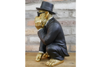 Gold & Black Monkey Gentleman Statue - Quirky Resin Chimp Suit Ornament