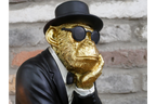 Gold & Black Monkey Gentleman Statue - Quirky Resin Chimp Suit Ornament