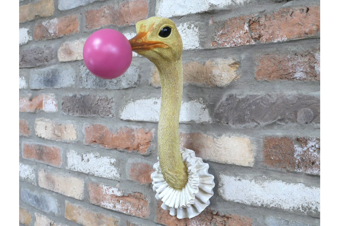 Quirky Ostrich Bubblegum Wall Decor - Pink Bubble Resin Animal Head Art
