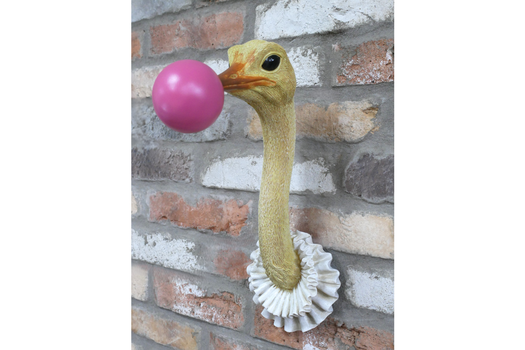 Quirky Ostrich Bubblegum Wall Decor - Pink Bubble Resin Animal Head Art