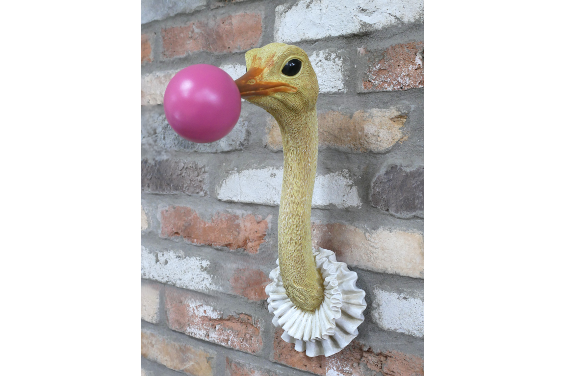 Quirky Ostrich Bubblegum Wall Decor - Pink Bubble Resin Animal Head Art