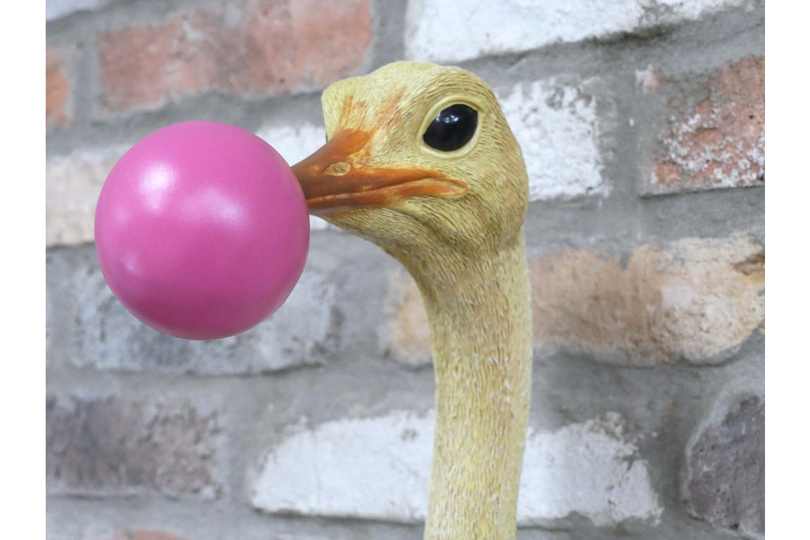 Quirky Ostrich Bubblegum Wall Decor - Pink Bubble Resin Animal Head Art