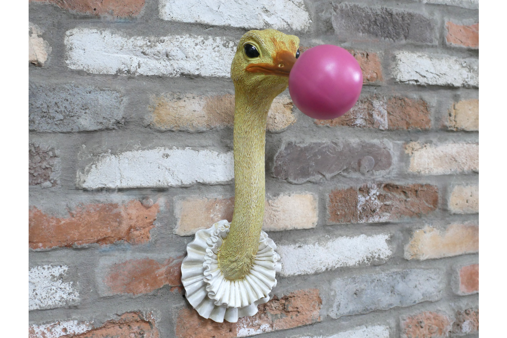 Quirky Ostrich Bubblegum Wall Decor - Pink Bubble Resin Animal Head Art