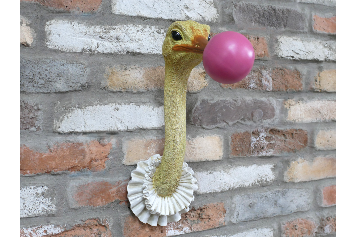 Quirky Ostrich Bubblegum Wall Decor - Pink Bubble Resin Animal Head Art