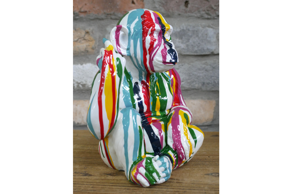 Multi-Color Paint Drip Monkey Statue - Quirky Resin Chimp Pop Art Ornament