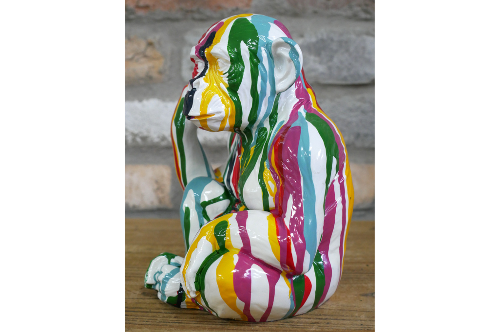 Multi-Color Paint Drip Monkey Statue - Quirky Resin Chimp Pop Art Ornament