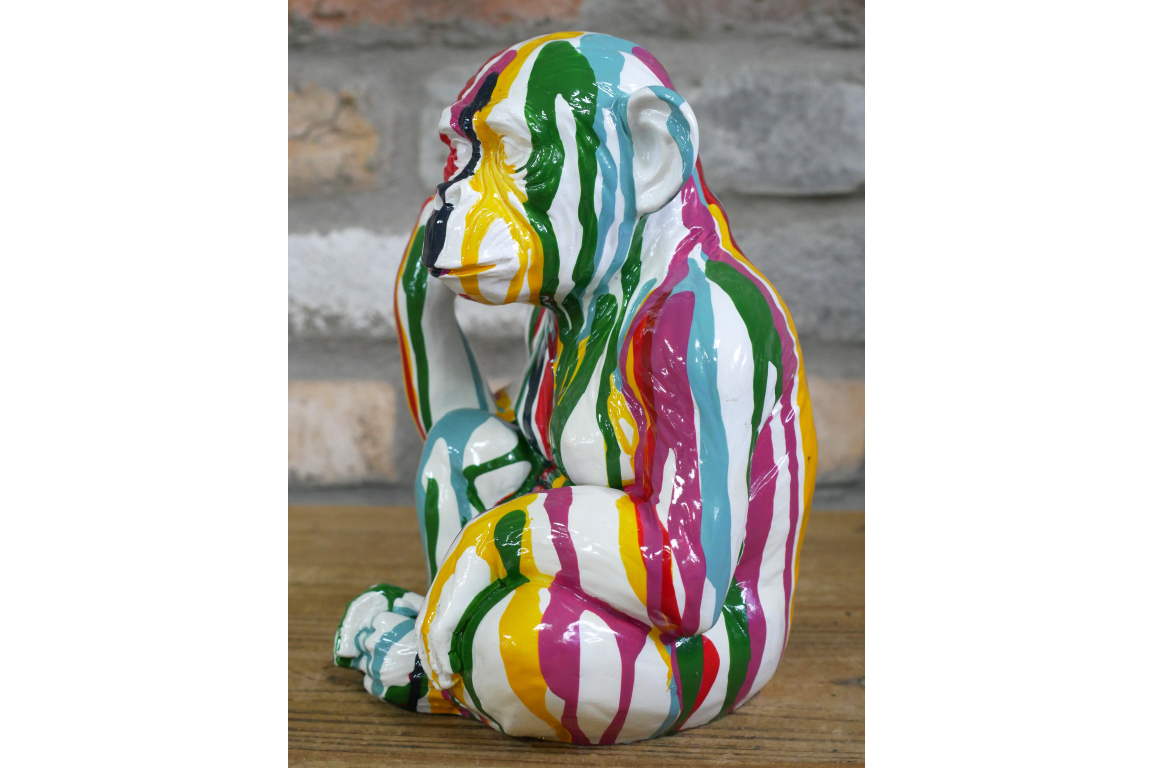 Multi-Color Paint Drip Monkey Statue - Quirky Resin Chimp Pop Art Ornament