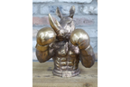 Antique Bronze Boxing Rhino Bust - Quirky Resin Rhinoceros Animal Statue