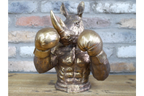 Antique Bronze Boxing Rhino Bust - Quirky Resin Rhinoceros Animal Statue