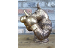Antique Bronze Boxing Rhino Bust - Quirky Resin Rhinoceros Animal Statue