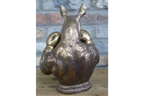 Antique Bronze Boxing Rhino Bust - Quirky Resin Rhinoceros Animal Statue