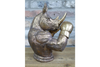 Antique Bronze Boxing Rhino Bust - Quirky Resin Rhinoceros Animal Statue