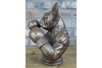 Antique Bronze Boxing French Bulldog Bust - Quirky Resin Frenchie Statue