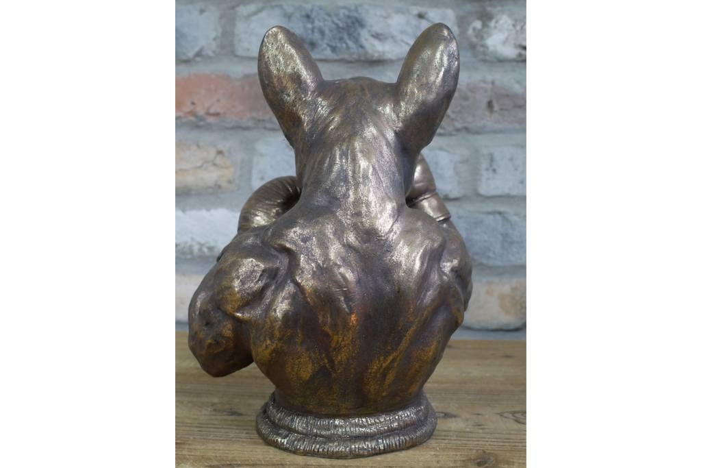 Antique Bronze Boxing French Bulldog Bust - Quirky Resin Frenchie Statue