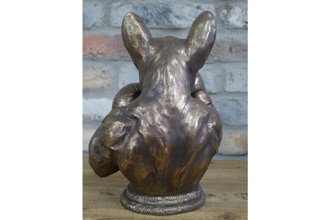 Antique Bronze Boxing French Bulldog Bust - Quirky Resin Frenchie Statue