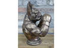 Antique Bronze Boxing French Bulldog Bust - Quirky Resin Frenchie Statue