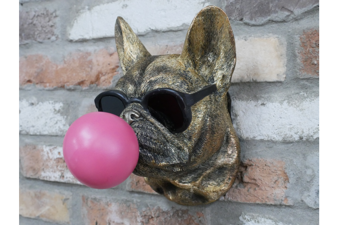 Gold French Bulldog Bubblegum Wall Decor - Pink Bubble Resin Dog Art