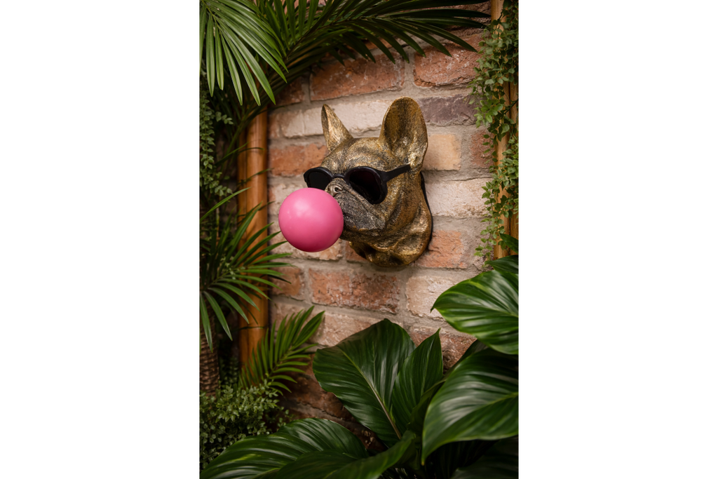 Gold French Bulldog Bubblegum Wall Decor - Pink Bubble Resin Dog Art