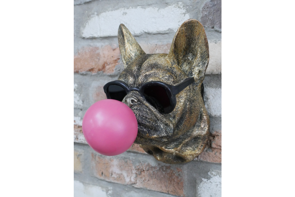 Gold French Bulldog Bubblegum Wall Decor - Pink Bubble Resin Dog Art