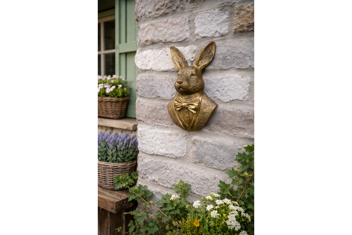 Antique Gold Hare Gentleman Wall Bust - Compact Resin Rabbit Decor