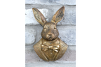 Antique Gold Hare Gentleman Wall Bust - Compact Resin Rabbit Decor