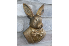 Antique Gold Hare Gentleman Wall Bust - Compact Resin Rabbit Decor
