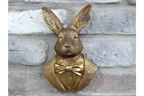 Antique Gold Hare Gentleman Wall Bust - Compact Resin Rabbit Decor