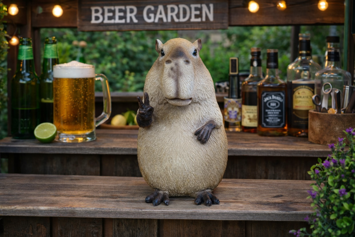 Quirky Resin Capybara Peace Sign Figurine - Cute Animal Home Table Decor