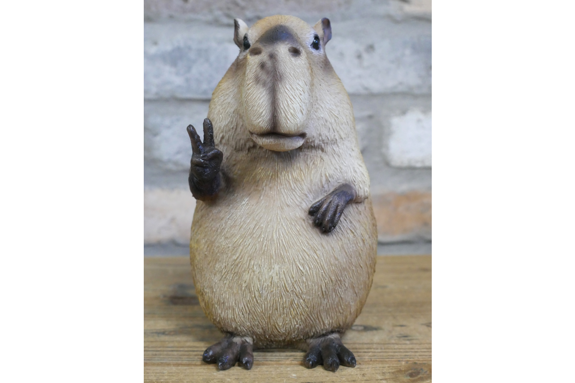 Quirky Resin Capybara Peace Sign Figurine - Cute Animal Home Table Decor