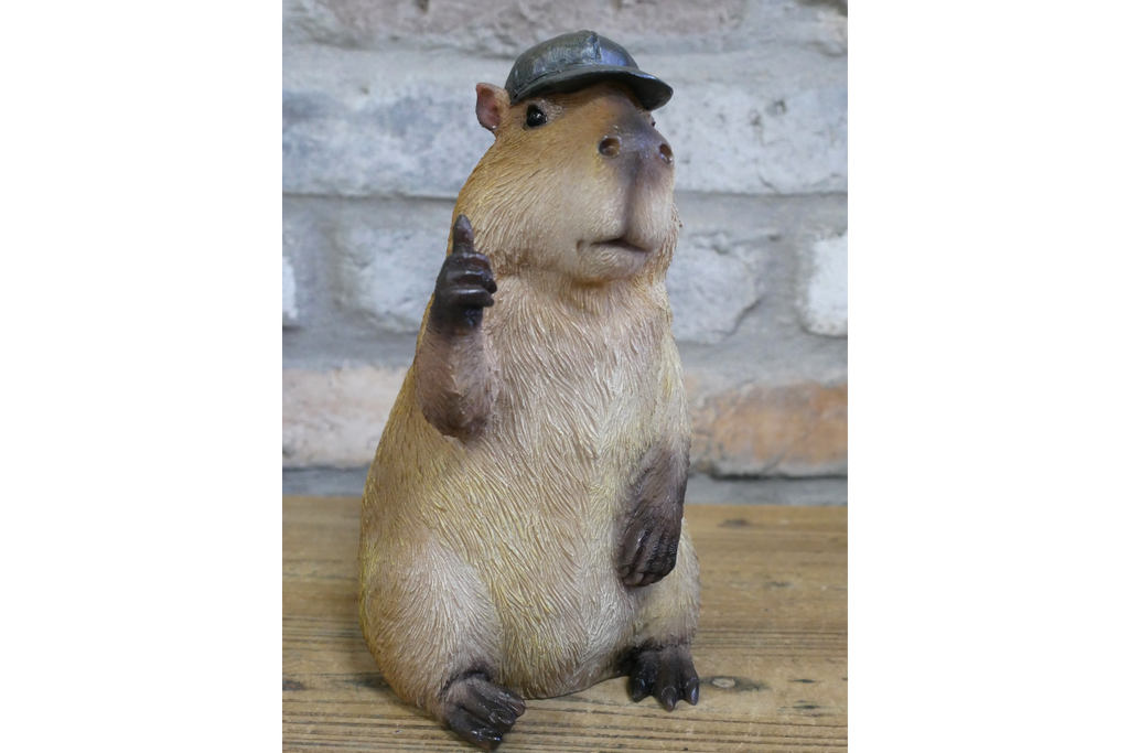 Resin Capybara with Hat Thumbs Up Figurine - Funny Animal Desk Decor