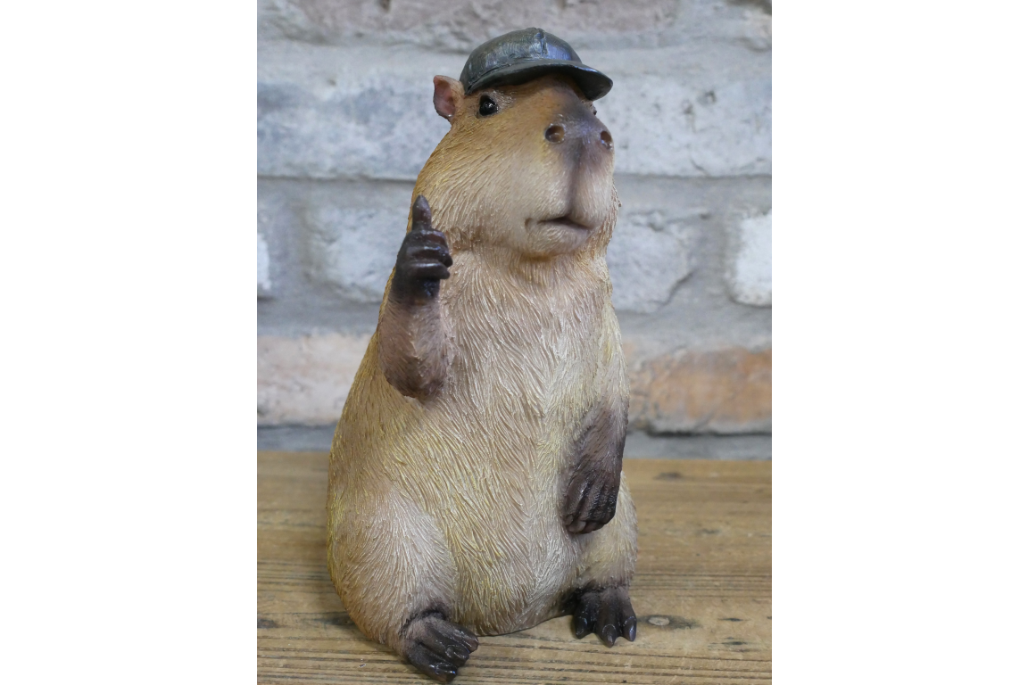 Resin Capybara with Hat Thumbs Up Figurine - Funny Animal Desk Decor