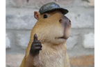 Resin Capybara with Hat Thumbs Up Figurine - Funny Animal Desk Decor
