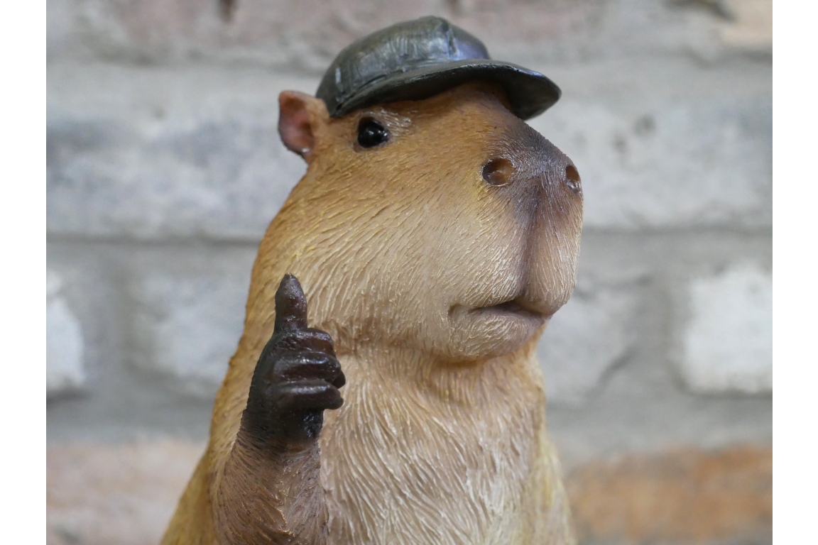 Resin Capybara with Hat Thumbs Up Figurine - Funny Animal Desk Decor
