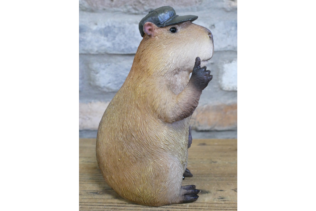 Resin Capybara with Hat Thumbs Up Figurine - Funny Animal Desk Decor