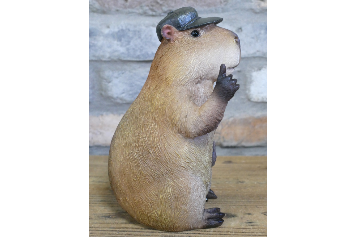 Resin Capybara with Hat Thumbs Up Figurine - Funny Animal Desk Decor